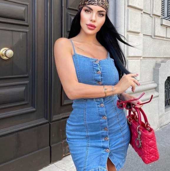 Premium Stretch Denim Button Down Dress 99% Cotton - Picture 1 of 17